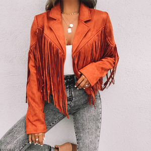 <strong>King</strong> Mcgreen Star Fringe Faux Suede Jacket Motorcycle Lapel Handsome Jacket Fall Ladies Solid Fringed Short <strong>Coat</strong> Women Jackets - Product Image 1