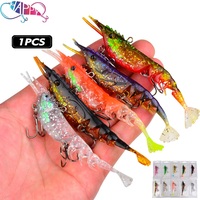 Nouvelles leurres de pêche souples multi-articulées en forme de crevettes segmentées multicolores de 10,3 cm et 11,2 g avec hameçon triple renforcé et feuille de paillettes