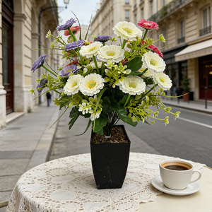 Fiori Artificiali Direttamente dalla Fabbrica, Ranuncoli in Tessuto Fatti a Mano, 5 Teste, Facilmente Riutilizzabili, Decorazione Casa, Natale, Personalizzabili - Product Image 1