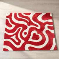 Tapis tufté fait main moderne abstrait à motif de cœur ondulé, rouge et blanc, esthétique, antidérapant, moelleux, pour la maison, cadeau unique