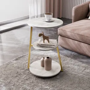 Tavolino da caffè in marmo rovere nordico divano di lusso con <span class=keywords><strong>Set</strong></span> laterale moderno da soggiorno tavolo tondo per caffè in acciaio - Product Image 1