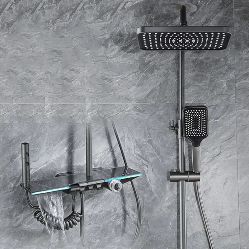 2023 새로운 디자인 구리 노출 샤워 믹서 LED 욕실 온도 조절 샤워 밸브