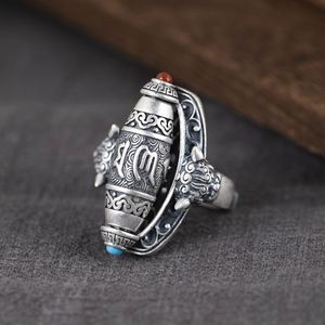 Retro Punk Bohemia Copper Silver Plated Rotatable <b>Adjustable</b> <b>Rings</b> Religious Jewelry Vintage Tibetan Style Buddhist Amulet Pixiu - Product Image 5