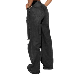 Nouveauté - Jeans en denim déchiré à jambes larges et amples pour femmes - Mode - Product Image 6