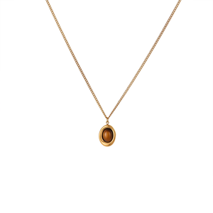 Collar de ágata ovalada dorada, cadena de clavícula de diseño de nicho de lujo ligero retro europeo y americano, colgante de regalo exquisito para - Product Image 2