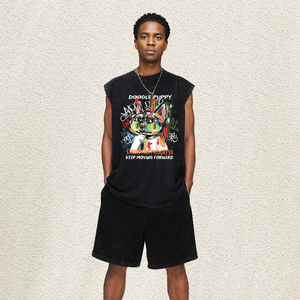 Retro Washed Oversized Abstrakter Pinselstrich-Hund Graffiti-Hintergrunddruck Herren Weste Teenager Lässiges Ärmelloses Tanktop US-Lokal - Product Image 2
