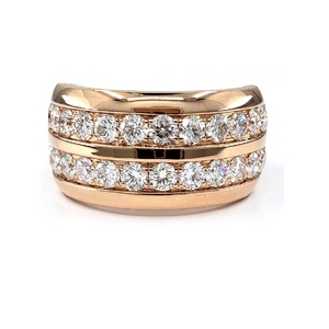 Great Offer High Quality 18k Rose Gold Real Diamond Round Double Row Classic Wedding Party Ring Band for Women - Product Image 1