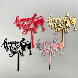 Decorazione per <span class=keywords><strong>Torta</strong></span> in Acrilico 'Felice Anno Nuovo', Calice di Vino 'Cinque Anni di Felicità', Decorazione per <span class=keywords><strong>Torta</strong></span> di Capodanno, Accessori per Feste - Product Image 1