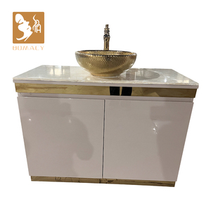 Lavabo de comptoir en marbre personnalisable, équipement de salon écologique commercial en or pour centre commercial et salon - Product Image 4