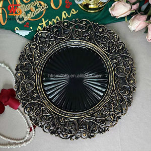SMOOTH Factory Wholesale Ruffle Edge 13 Inch Round Plastic PP <b>Black</b> Charger <b>Plates</b> for Wedding Events Table Dishes - Product Image 5