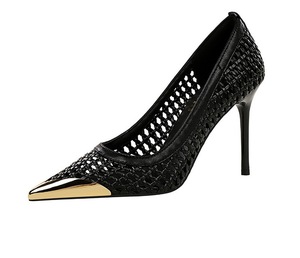 Elegant Shoes 9.5CM Women 2025 New Summer Woven Hollowed Out Sandals Stylish Comfortable Single Shoes Heels - Product Image 3