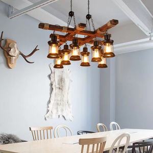 链条木制艺术吊灯照明仿古复古旧木珠灯吊灯木制吊灯复古 - Product Image 2