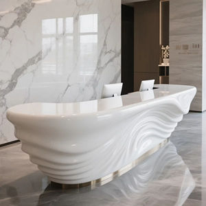Mostrador de Recepción Contemporáneo Blanco y Elegante con Diseño de Onda Único para Vestíbulo de Oficina y Uso Corporativo - Product Image 3