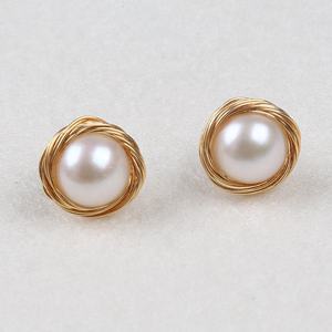 नई शैली फैशन डिजाइन 7.5-8mm बटन आकार मोती गहने महिलाओं स्टड कान की बाली - Product Image 1