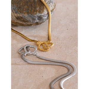 JINYOU 190 nuevo diseño mujeres impermeable de acero inoxidable doble corazón chapado en oro collar de cadena de una sola serpiente
