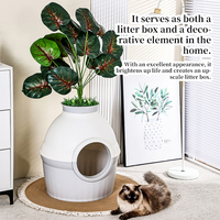 Nouvelle conception élégante 3 en 1 Bac à litière pour chat et lit pour chat Grotte cachée pour chien avec plantes artificielles Bac à litière supérieur Décoration moderne pour la maison