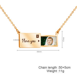 Colliers à médaillon coulissants en acier inoxydable personnalisés avec pendentif d'impression <span class=keywords><strong>photo</strong></span> Enveloppe <span class=keywords><strong>photo</strong></span> coulissante et collier à message - Product Image 2