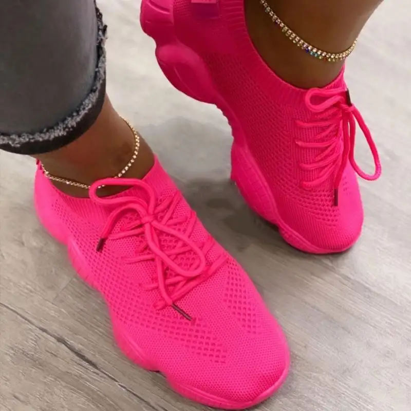 Hot style women's fashion sneakers for ladies neon pink Glitter girls Walking Causal Shoes