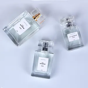 30Ml 50Ml 100Ml Transparan Datar Persegi 15Mm Leher Berulir Botol Parfum Kaca Botol Parfum