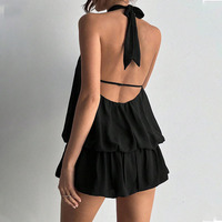 Robe d'été Y2K personnalisée pour femme, style halter, dos ouvert à nouer, sans manches, ourlet à volants, mini-robe bulle pour sorties, robe sexy dos nu