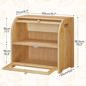 กล่องเก็บขนมปังไม้ไผ่ 40x25x38.5 ซม. ประตูม้วนเก็บได้ สำหรับจัดระเบียบบนเคาน์เตอร์ครัว - Product Image 1