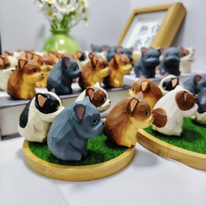 Figurine de bouledogue français en bois 3x4x4cm, décoration animale faite à la main, ornement de bureau, cadeau artisanal pour la décoration de la maison - Product Image 3