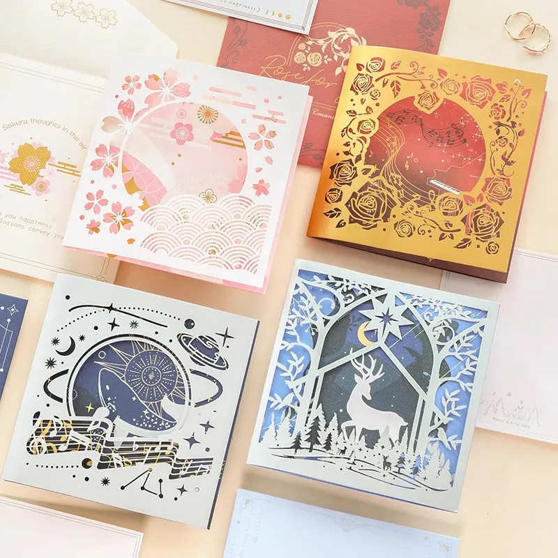 DESEN 3D Custom hot stamping Glitter Convites De Casamento com Fita e Envelopes Aniversário Luxuoso Cartão Do Convite Do Casamento