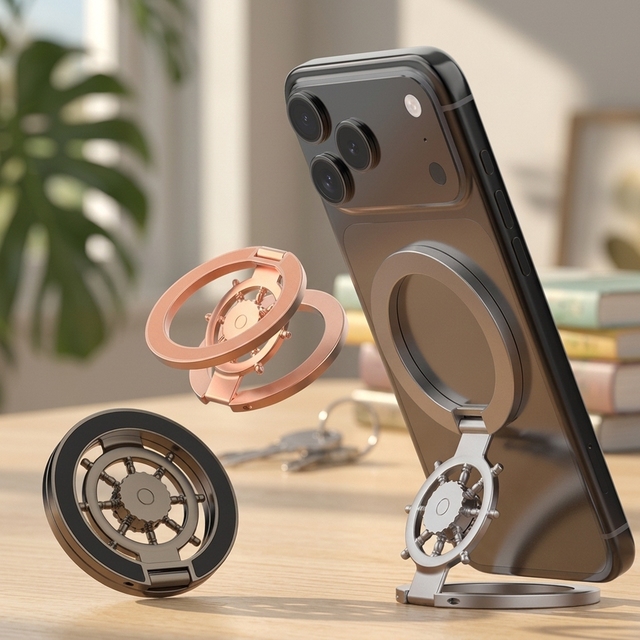360 Rotating Fidget Magnetic Phone Grip Foldable Desktop Stand Zinc Alloy Mobile Support for iPhone 18/17/16/15/14/13/12 Pro Max