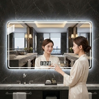 Miroir de salle de bain intelligent LED de luxe, anti-buée, rétroéclairé, 3 couleurs, à intensité variable, avec capteur tactile, mural, rectangulaire