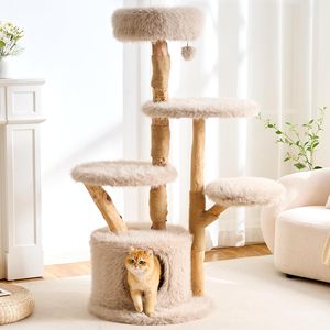 Tour d'activités pour chat en bois composite de 53 pouces, avec griffoir, capsule spatiale, lit supérieur amovible, design moderne, OEM ODM, logo personnalisé, vente en gros - Product Image 1