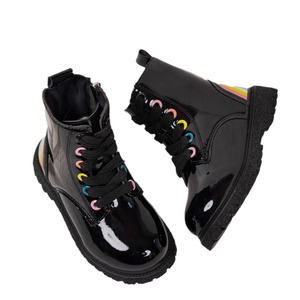 Botas de combate con cordones para niños, botines de invierno con cremallera lateral para niños y niñas - Product Image 1