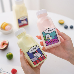 ขวดนมพลาสติกพกพาขนาด 350 มล. 500 มล. ปลอดสาร BPA พร้อมฝาปิด สำหรับเครื่องดื่ม ชา นม แชมเปญ โซดา  รับทำโลโก้ตามสั่ง - Product Image 6