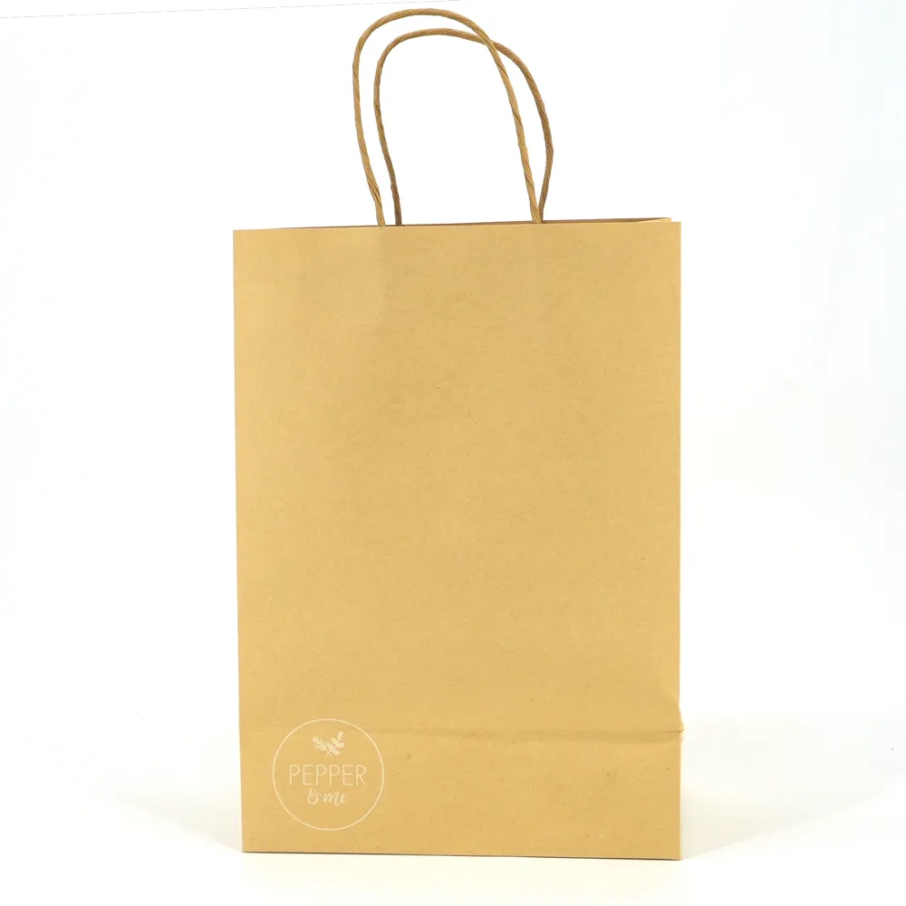 Saco de papel Kraft para compras, saco marrom biodegradável com alça, novo design com logotipo personalizado, novo logotipo, 2024