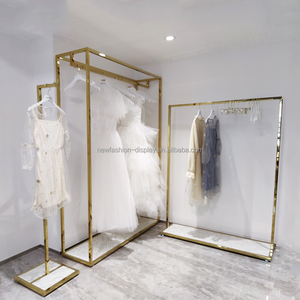 Cửa hàng quần áo hiển thị giá bán lẻ trang phục vàng mạ crôm thép vải đứng may quần áo vàng giá cho cửa hàng - Product Image 6