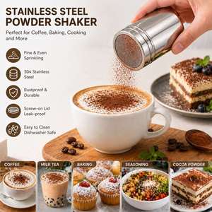 Professional Stainless Steel Fine Mesh Powder Shaker Cocoa Cinnamon Sugar Sifter with Lid for Coffee Art Baking <b>Tool</b> Custom Logo - Product Image 1