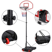Panier de basket portable noir à hauteur réglable avec roues, panneau et anneau, support intérieur/extérieur pour enfants et adultes
