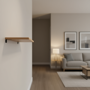 Estante de pared de madera maciza de roble, 23,6x23,6x0,8 pulgadas, duradero, color marrón claro, de un solo nivel, para almacenamiento en la sala de estar - Product Image 2