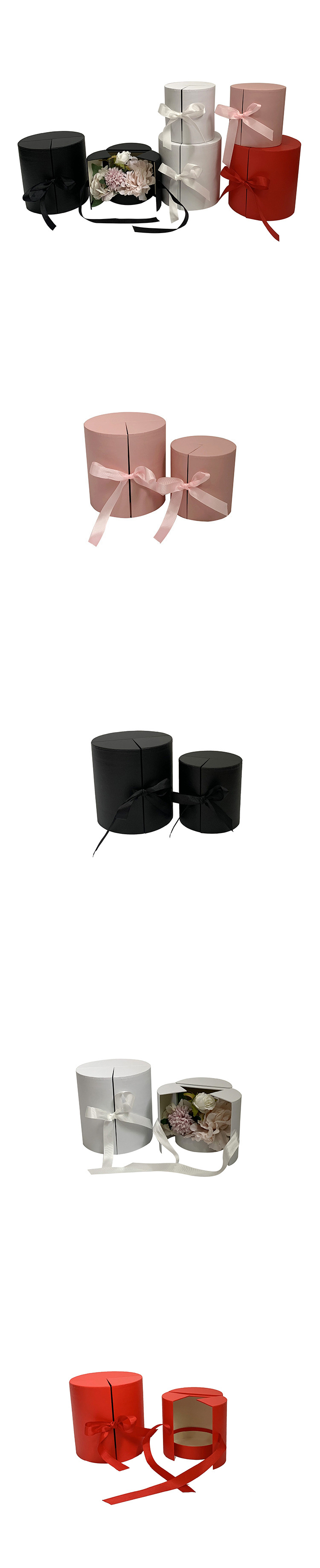 wholesale round bow wedding favour gift box set black tube cylinder packaging floral bouquet cajas para flores y amor flower box