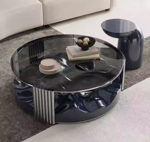 2024 table basse en acier inoxydable lumière luxe verre acier peinture ronde salon haute qualité moderne simple - Product Image 2