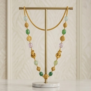 Elegante Collar Mala de Buda Antiguo en Plata 925 con Cuentas de Piedras Preciosas Multicolor, Joyería Tradicional de Cadena Larga para Mujer - Product Image 4