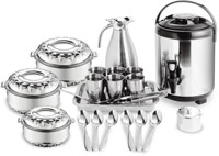 Ensemble de 21 ustensiles de cuisine pour la maison : Marmites, casseroles en acier inoxydable, réchauffe-plats thermiques, bouilloire