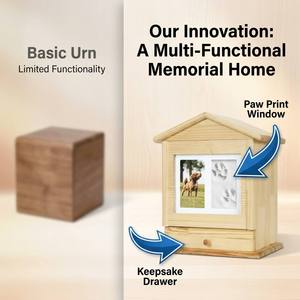 Kotak Kremasi Hewan Peliharaan Bentuk Rumah Modern Bingkai Foto Jejak Kaki Kayu Pinus Solid Tutup Berengsel Kenang-kenangan Anjing Kucing untuk Rumah - Product Image 5