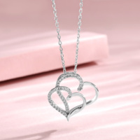 Nouveau collier pendentif en argent sterling 925 avec double cœur entrecroisé en moissanite pour femmes, cadeau romantique pour la Saint-Valentin