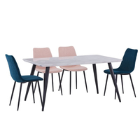 Ensemble de table à manger moderne en bois avec plateau rectangulaire en MDF blanc et pieds en acier noir avec revêtement en poudre, pour usage hôtelier, nouveauté 2023