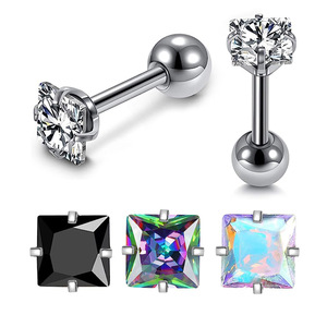 Clous d'oreille carrés en acier inoxydable avec zircon, sertissage à griffes 1,2x6mm, bijoux de piercing géométriques tendance - Product Image 1