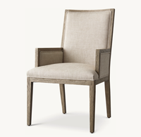 Fauteuil de salle à manger carré en tissu avec structure en bois massif, style contemporain français de luxe, pour hôtels, restaurants et salles de banquet