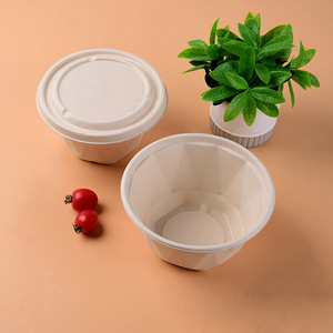 Bol en pulpe de papier avec couvercle, rond, biodégradable, pour salade, fruits, soupe, compatible micro-ondes, bol HN - Product Image 1