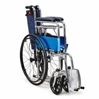 Fauteuil roulant pliable en acier inoxydable avec siège en forme de U, pneus en PU et freins à main pour personnes âgées