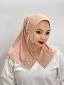 通気性のある象眼細工の真珠イスラム教徒のスカーフ無地インスタントヒジャブアラブ女性優雅なモーダルヒジャブ卸売イスラム教徒のヒジャブサプライヤー - Product Image 4