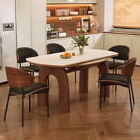 Table à manger extensible en bois massif de style Wabi-Sabi rustique, transformable de ronde à rectangulaire, avec chaises, table polyvalente